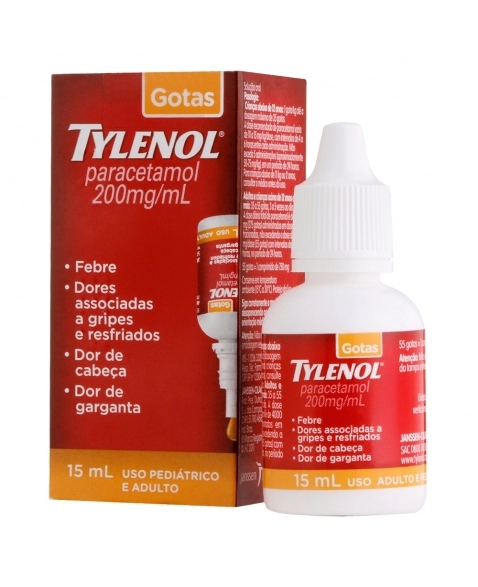 TYLENOL GOTAS JOHNSON & JOHNSON 200MG/ML CAIXA COM 1 FRASCO GOTEJADOR COM 15ML DE SOLUÇÃO DE USO ORAL