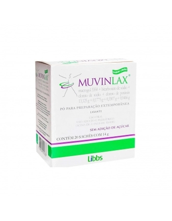 MUVINLAX 13,125G + 0,1775G + 0,0466G + 0,3507G, CAIXA COM 20 SACHÊS COM 14G DE PÓ PARA PREPARO EXTEMPORÂNEO DE USO ORAL