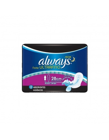 ABSORVENTE EXTERNO P&G ALWAYS COM ABAS SECA NOTURNO ULTRAFINO PACOTE 16 UNIDADES