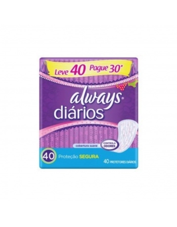 ABSORVENTE SEM ABAS COM PERFUME ALWAYS PACOTE 40 UNIDADES LEVE MAIS PAGUE MENOS