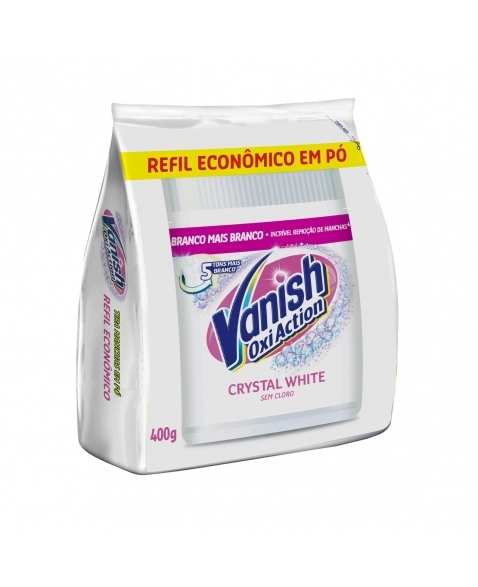 TIRA-MANCHAS EM PÓ BRANQUEADOR VANISH OXI ACTION CRYSTAL WHITE PACOTE 400G REFIL ECONÔMICO