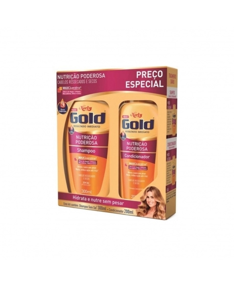 KIT SHAMPOO 300ML CONDICIONADOR 200ML NUTRIÇÃO PODEROSA NIELY GOLD