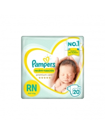 FRALDA DESCARTÁVEL P&G INFANTIL PAMPERS PREMIUM CARE RN PACOTE 20 UNIDADES