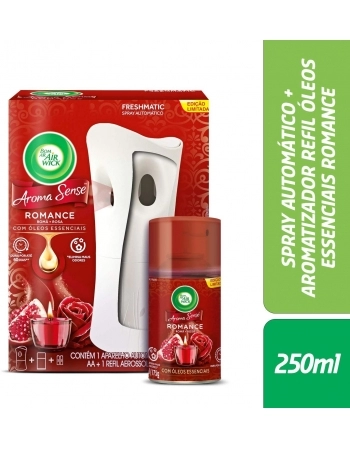 PURIFICADOR DE AR AUTOMÁTICO FRESHMATIC AROMA SENSE ROMANCE APARELHO E REFIL 250 ML, AIR WICK