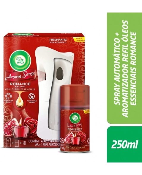 PURIFICADOR DE AR AUTOMÁTICO FRESHMATIC AROMA SENSE ROMANCE APARELHO E REFIL 250 ML, AIR WICK