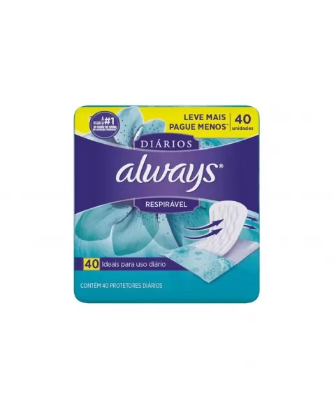 ABSORVENTE EXTERNO P&G ALWAYS PROTETOR DIÁRIO RESPIRÁVEL COM 40UN