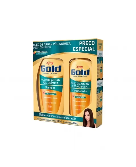 KIT SHAMPOO + CONDICIONADOR NIELY GOLD ÓLEO DE ARGAN PÓS QUÍMICA