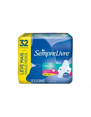 ABSORVENTE EXTERNO JOHNSON & JOHNSON SEMPRE LIVRE ADAPT PLUS 32UN LEVE MAIS PAGUE MENOS