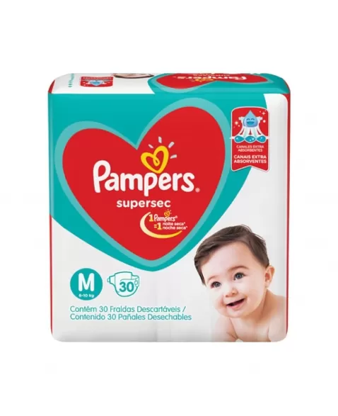 FRALDA INFANTIL P&G PAMPERS SUPERSEC PACOTAO M 30UN