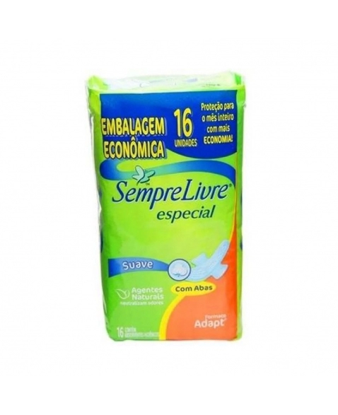 ABSORVENTE COM ABAS JOHNSON & JOHNSON SEMPRE LIVRE C/16 ESPECIAL SUAVE UNIT