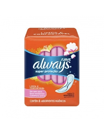 ABSORVENTE SEM ABAS P&G SUAVE SUPER PROTEÇÃO ALWAYS PACOTE 8 UNIDADES