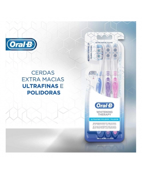 PACOTE ESCOVA P&G DENTAL EXTRAMACIA ULTRAFINO POLIDOR ORAL-B WHITENING THERAPY 3 UNIDADES